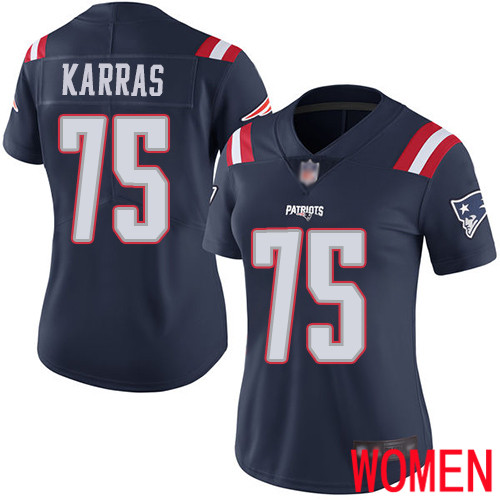 New England Patriots Football #75 Rush Vapor Untouchable Limited Navy Blue Women Ted Karras NFL Jersey->women nfl jersey->Women Jersey